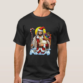 Santa Jesus Christmas Christian Nativity Holiday X T-Shirt