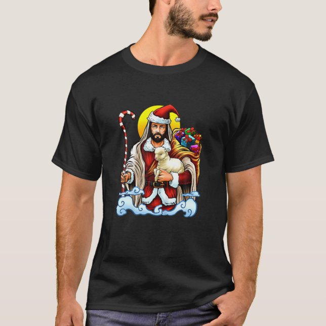 Santa Jesus Christmas Christian Nativity Holiday X T-Shirt (Front)