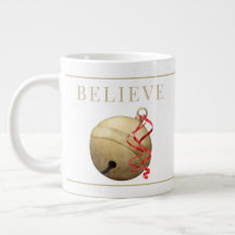 Santa JINGLE BELL,  BELIEVE Typography Giant Coffe