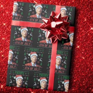 Santa Joe Biden Happy 4th of July Ugly Christmas Wrapping Paper