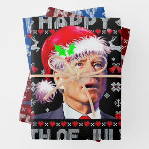 Santa Joe Biden Happy 4th of July Ugly Christmas Wrapping Paper Sheet