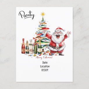 Santa Joins Fishing Fans for Christmas Cheer! Invitation Postcard