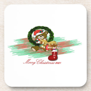 Santa JOY Sock Christmas 2021 Hard plastic coaster