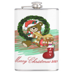 Santa JOY Sock Christmas 2021 Vinyl Wrapped Flask