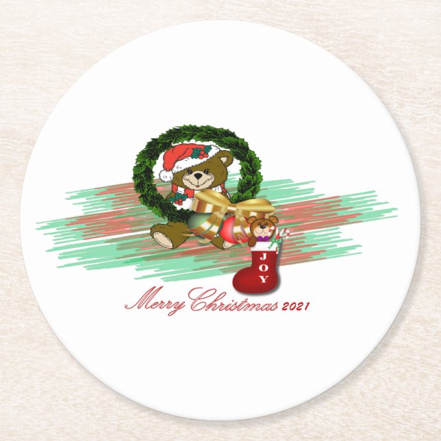 Santa Joy Sock Christmas Paper Coaster (Front)