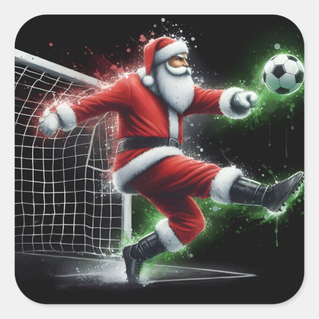Santa Kicks a Soccer Ball This Christmas Square Sticker (Front)