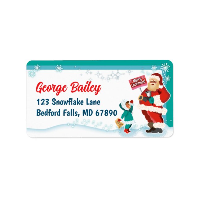 Santa + Kid Christmas Card Return Address Labels (Front)