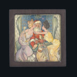 Santa Kissing Vintage Christmas Card Keepsake Box<br><div class="desc">Santa's kiss is a vintage Christmas illustration based on a1902 magazine cover. This image shows Santa claus coming in through the window, with a big santa bag of toys in his hand. He's met by two lovely Victorian women who give him a big kiss on the cheeks under the mistletoe....</div>
