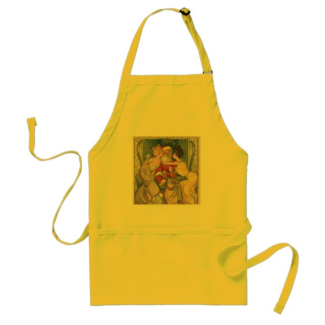 Santa Kissing Vintage Christmas Card Standard Apron (Front)