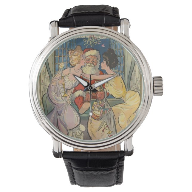 Santa Kissing Vintage Christmas Card Watch (Front)