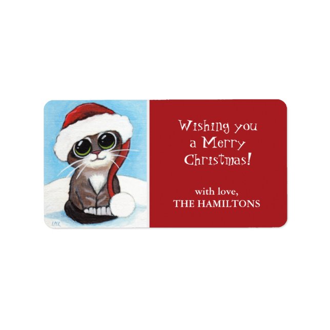 Santa Kitten Christmas Gift Tag Labels (Front)