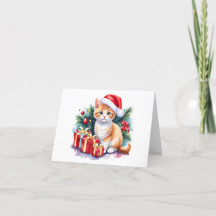 Santa Kitten (orange/white) with Gifts BLANK Holiday Card
