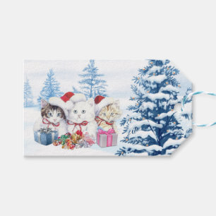 Santa kitten, pine Christmas Gift Tags