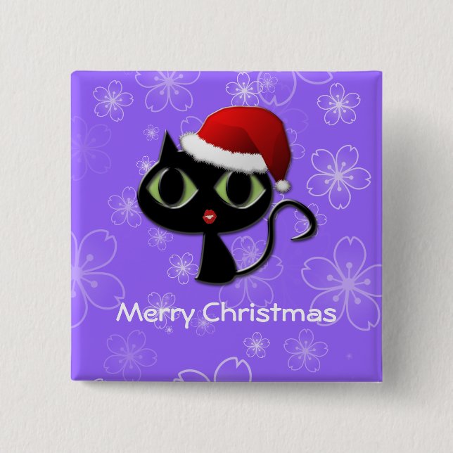 Santa kitty 2 inch square button (Front)