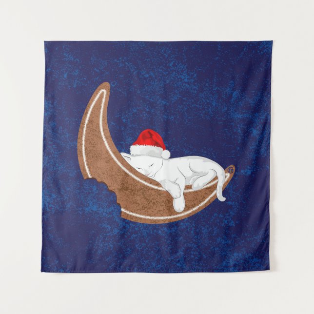 Santa Kitty and the Gingerbread Moon Tapestry (Front)