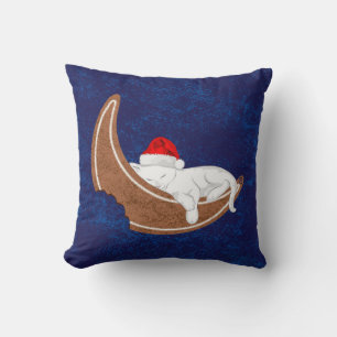 Santa Kitty and the Gingerbread Moon Throw Pillow