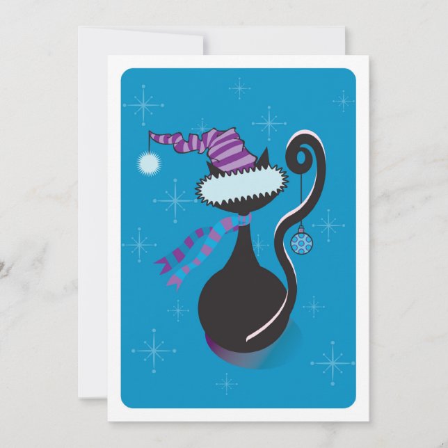 Santa Kitty Blue Invite (Front)