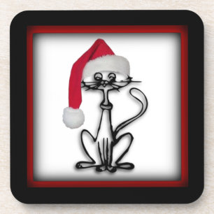 Santa Kitty Cat Frame Square Coasters