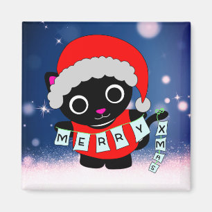 Santa Kitty Cat Season Greeting Happy Festive Magnet