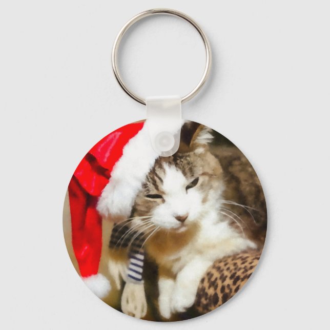 Santa Kitty Painterly Keychain (Front)