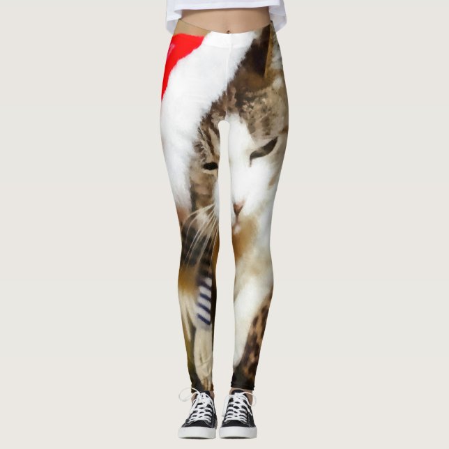 Santa Kitty Painterly Leggings (Front)