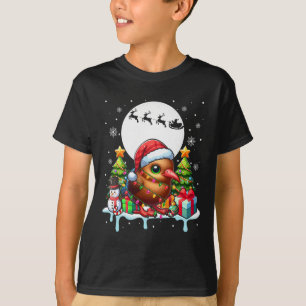 Santa Kiwi Bird Snowman Xmas Lights Colourful Cost T-Shirt