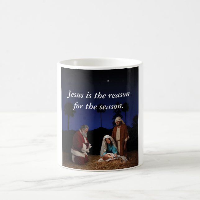 Santa Kneeling at Nativity Coffee Mug (Center)