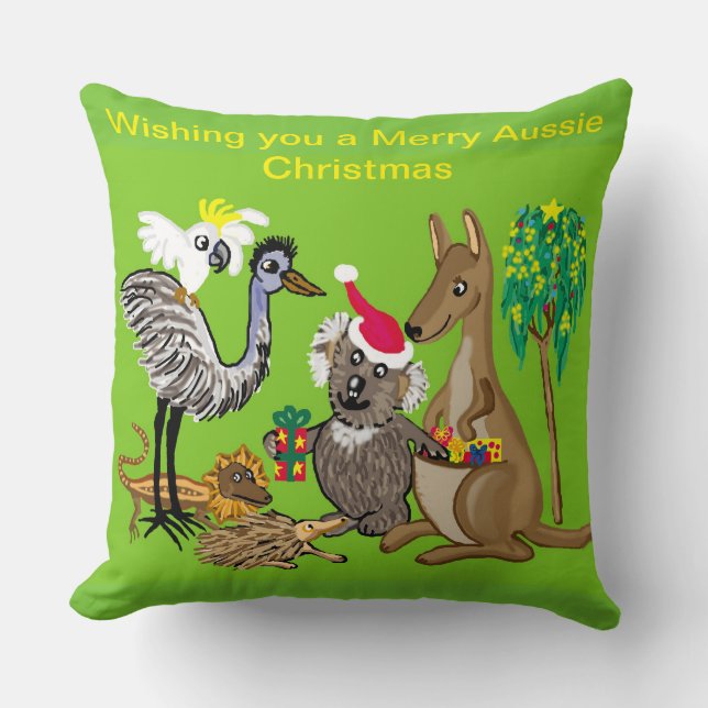 Santa koala gives Aussie Christmas presents Throw Pillow (Front)