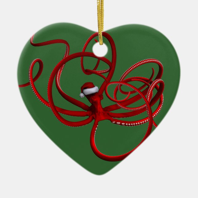 Santa Kraken Ceramic Ornament (Front)