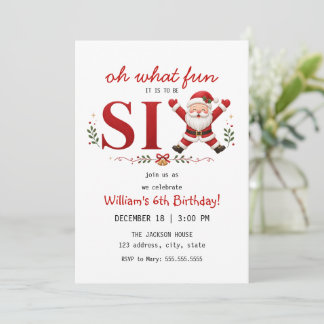 Santa Kris Six 6th Birthday Christmas Party Invitation