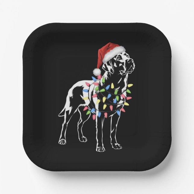 Santa Labrador Retriever Christmas Light Dog Lover Paper Plate (Front)