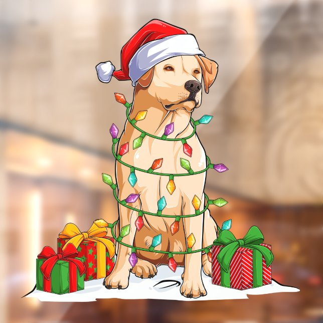 Santa Labrador Retriever Dog Wrapped in Christmas  Window Cling (Sheet 2)