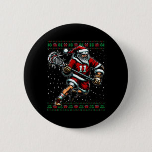 Santa Lacrosse Ugly Christmas Sweater 2 Inch Round Button