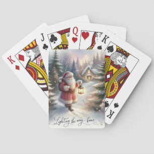 Santa Lantern Walk Winter Cottage Scene Playing Cards