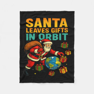 Santa Leaves In Orbit Funny Xmas Space Fleece Blanket