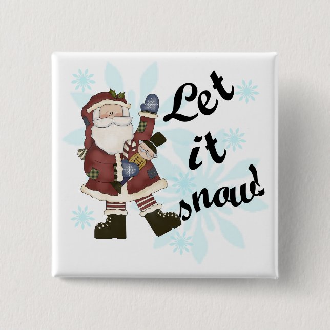 Santa Let it Snow T-shirts and Gifts 2 Inch Square Button (Front)