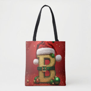 Santa Letter B With Evergreen Christmas Details 🎄 Tote Bag