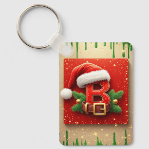 Santa Letter B With Pine Wreath Holiday Style 🎅 Keychain