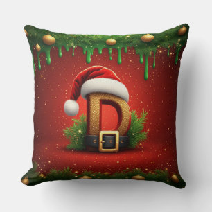 Santa Letter D With Christmas Wreath Style 🎁 Throw Pillow