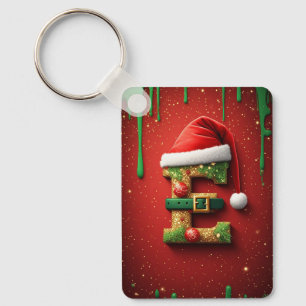 Santa Letter E With Holiday Wreath Decoration 🎅 Keychain