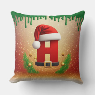 Santa Letter H With Pine Wreath Christmas Look 🎁 Throw Pillow