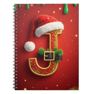 Santa Letter J Monogram Holiday Wreath 🎅 Notebook