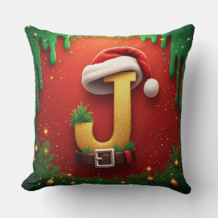 Santa Letter J With Christmas Monogram 🎅 Throw Pillow