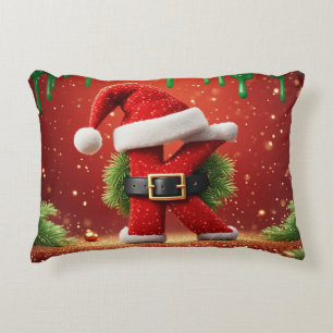 Santa Letter K With Pine Wreath Christmas Glow 🎅 Accent Pillow