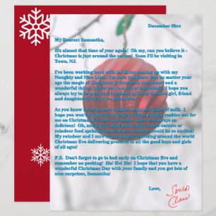 Santa Letter Red Ornament Snowflakes