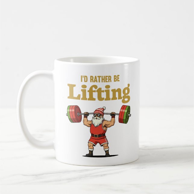 Santa Lifting Weights Coffee Mug (Left)