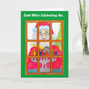 Santa Lighting Menorah Card