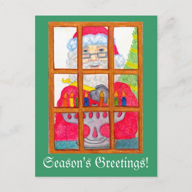 Santa Lighting Menorah Postcard (Front)