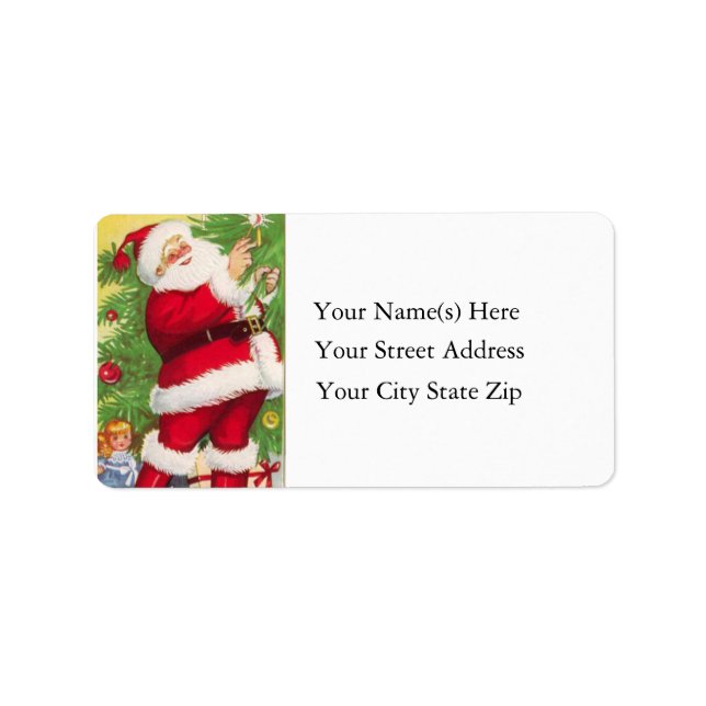 Santa Lights the Tree Vintage Address Label (Front)