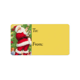 Santa Lights the Tree Vintage Gift Tag